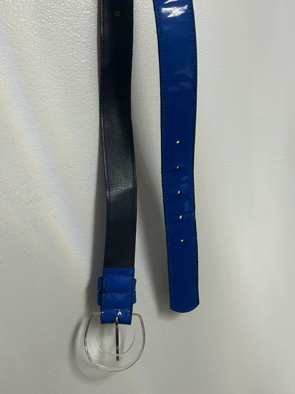 Vintage Accessories By Pearl Blue Vinyl Belt Acrylic Buckle Made In USA M - Picture 9 of 9